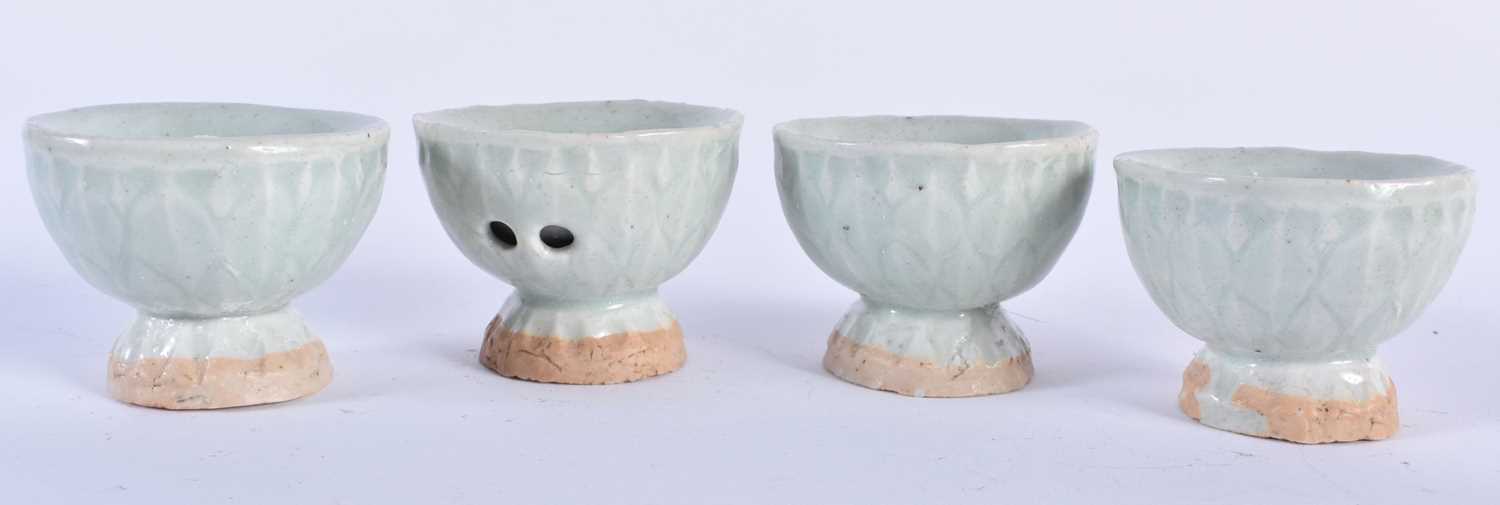 A SET OF FOUR CHINESE QING DYNASTY QINGBAI STONEWARE ANIMALS together with four similar censers. - Image 2 of 7