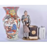 A LARGE 19TH CENTURY JAPANESE MEIJI PERIOD KUTANI PORCELAIN VASE together with a Japanese pottery