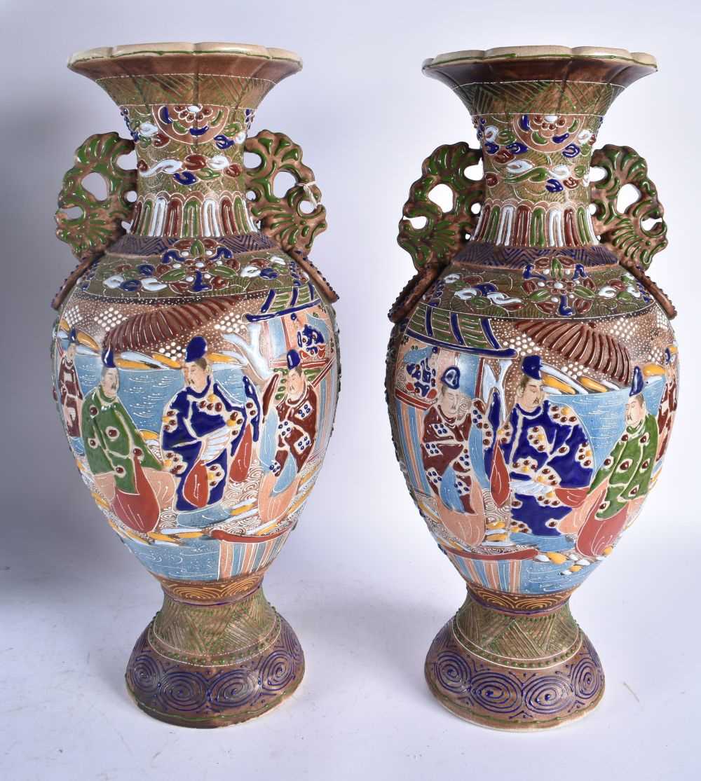 A PAIR OF LARGE LATE 19TH CENTURY JAPANESE MEIJI PERIOD SATSUMA VASES together with a pair of - Image 4 of 5