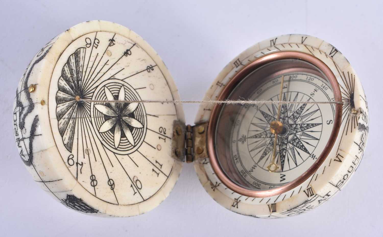 A CONTINENTAL BONE GLOBE COMPASS. 7 cm diameter. - Image 2 of 3