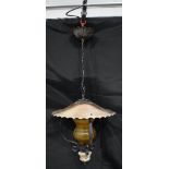 A early 20th Century Ceiling light with Copper and wrought iron top and supports 75 cm.