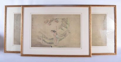 Attributed to Qian Hui'an (1833-1911) 3 x Watercolours, Figures within landscapes. 60 cm x 42 cm.