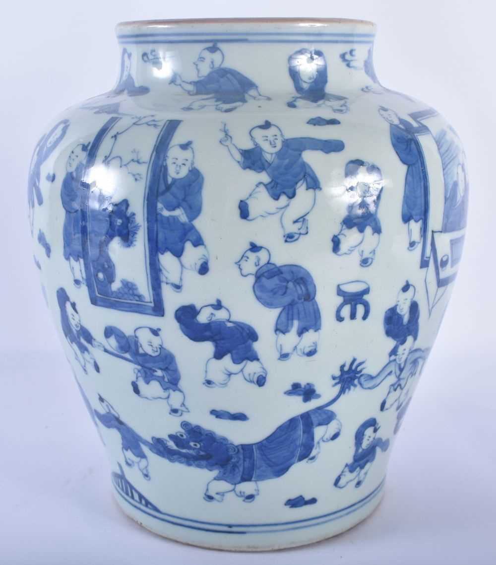 A CHINESE BLUE AND WHITE 100 BOYS PORCELAIN VASE probably 19th century, bearing King marks to - Image 3 of 5