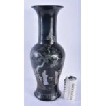 AN EARLY 20TH CENTURY KOREAN MOTHER OF PEARL INLAID POTTERY VASE decorated with figures and