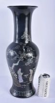 AN EARLY 20TH CENTURY KOREAN MOTHER OF PEARL INLAID POTTERY VASE decorated with figures and