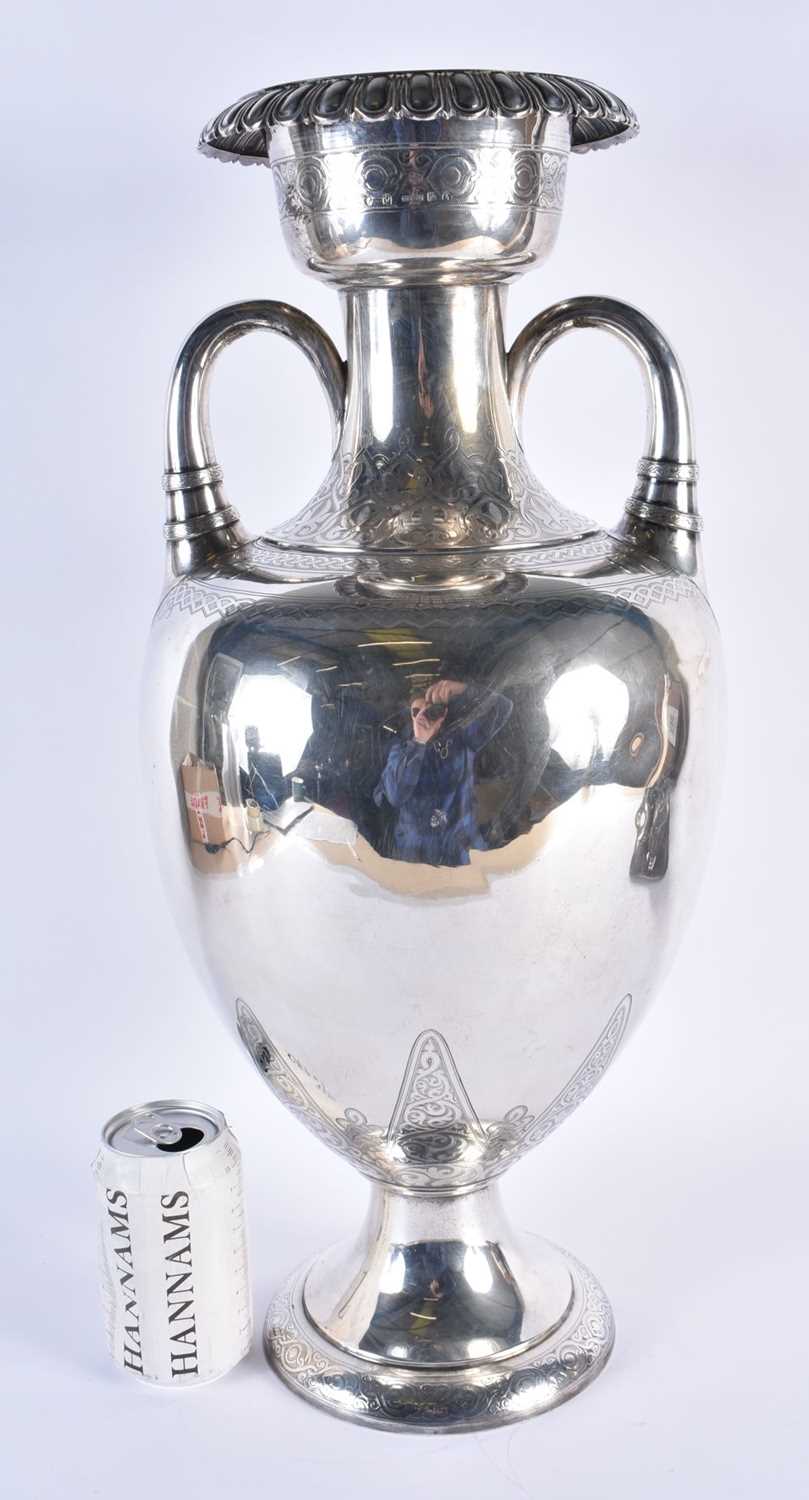 A GOOD LARGE ARTS AND CRAFTS SCOTTISH SILVER VASE. Edinburgh 1883. 2260 grams. 53.5 cm x 23 cm.