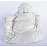 A CHINESE QING DYNASTY BLANC DE CHINE PORCELAIN FIGURE OF A BUDDHA. 12 cm x 10 cm.