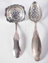 Two Continental Silver (possibly Dutch) Spoons with Pierced Bowls. Largest 17.5 cm x 4cm, total