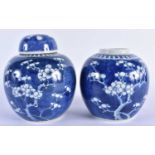 TWO 19TH CENTURY CHINESE BLUE AND WHITE PORCELAIN GINGER JARS. Largest 16 cm x 12 cm. (2)