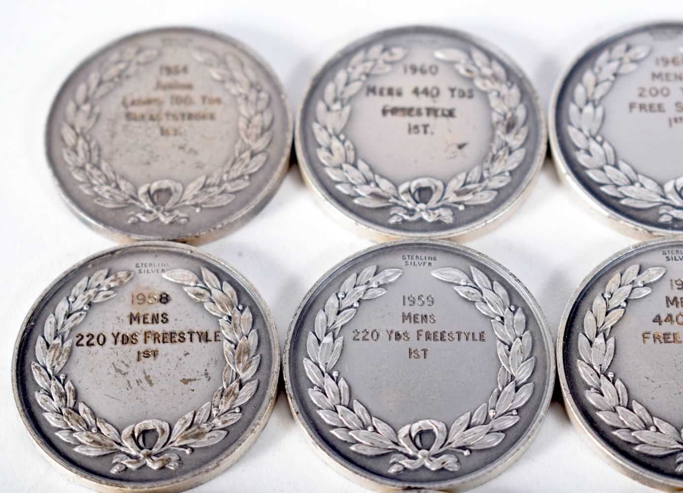 Fourteen Silver Swimming Medals. Stamped Sterling. 3.2 cm diameter, total weight 273.5g (14) - Bild 4 aus 4