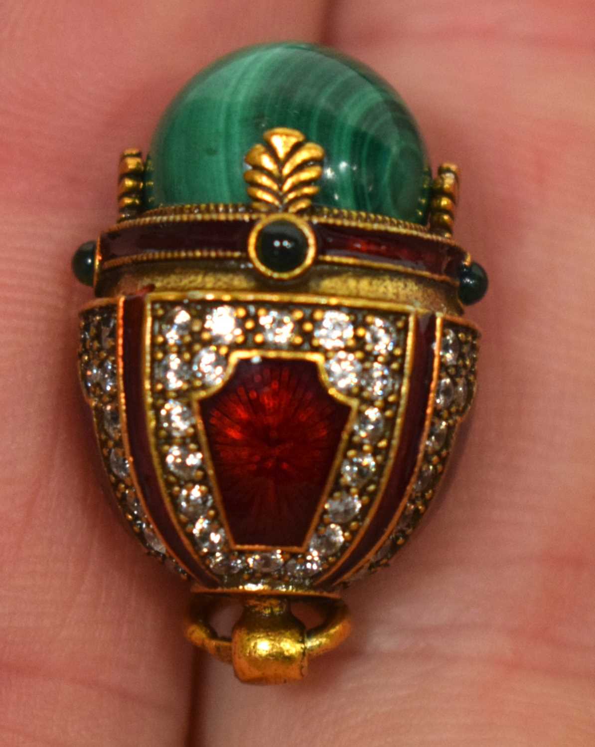 A Continental Silver Gilt, Enamel and Malachite Egg Pendant. Stamped 84, 2.6 cm x 1.7cm, weight 10. - Image 11 of 11