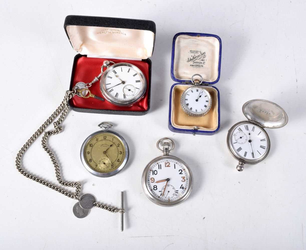 A collection of pocket watches two with silver cases (5) - Image 2 of 4