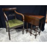 A small 19th Century mahogany gate leg table together with a mahogany 19th Century upholstered armch