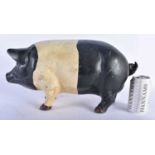 A CHARMING LARGE COLD PAINTED CAST IRON FOLK ART PIG MONEY BOX. 45cm x 18cm.