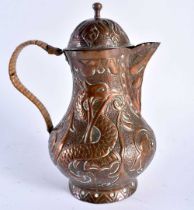 AN ARTS AND CRAFTS REPOUSSE COPPER STYLISED BIRD FLAGON possibly Newlyn. 21 cm x 14 cm.