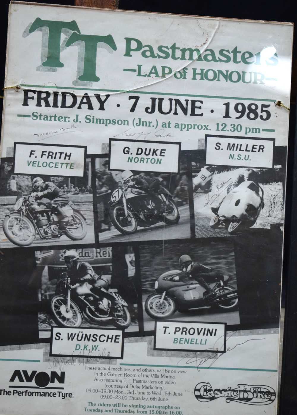 A framed Motorcycle racing poster T T past masters together with a vintage advertising poster for - Image 3 of 6