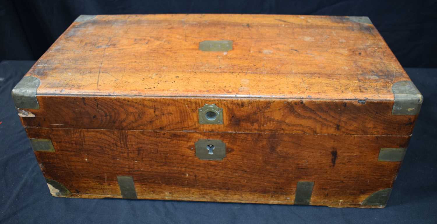 A Campaign metal bound travel trunk together with a Central Asian brass topped wooden stool and a - Image 5 of 24