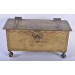 A VERY RARE EARLY 19TH CENTURY BRASS ENGRAVED CASKET of Automotive interest, engraved with a scene