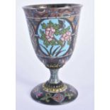 AN UNUSUAL 19TH CENTURY JAPANESE MEIJI PERIOD SILVER LINED CLOISONNE ENAMEL GOBLET. 139 grams. 9.