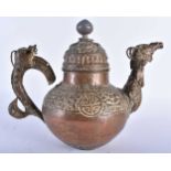 A 19TH CENTURY TIBETAN COPPER TEAPOT AND COVER decorated with repousse figures and foliage. 23 cm