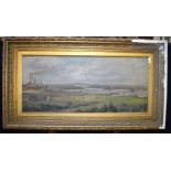 J M Russell (19th Century )A large framed oil on canvas of The Tyne dated 1878 ,40 x 91 cm