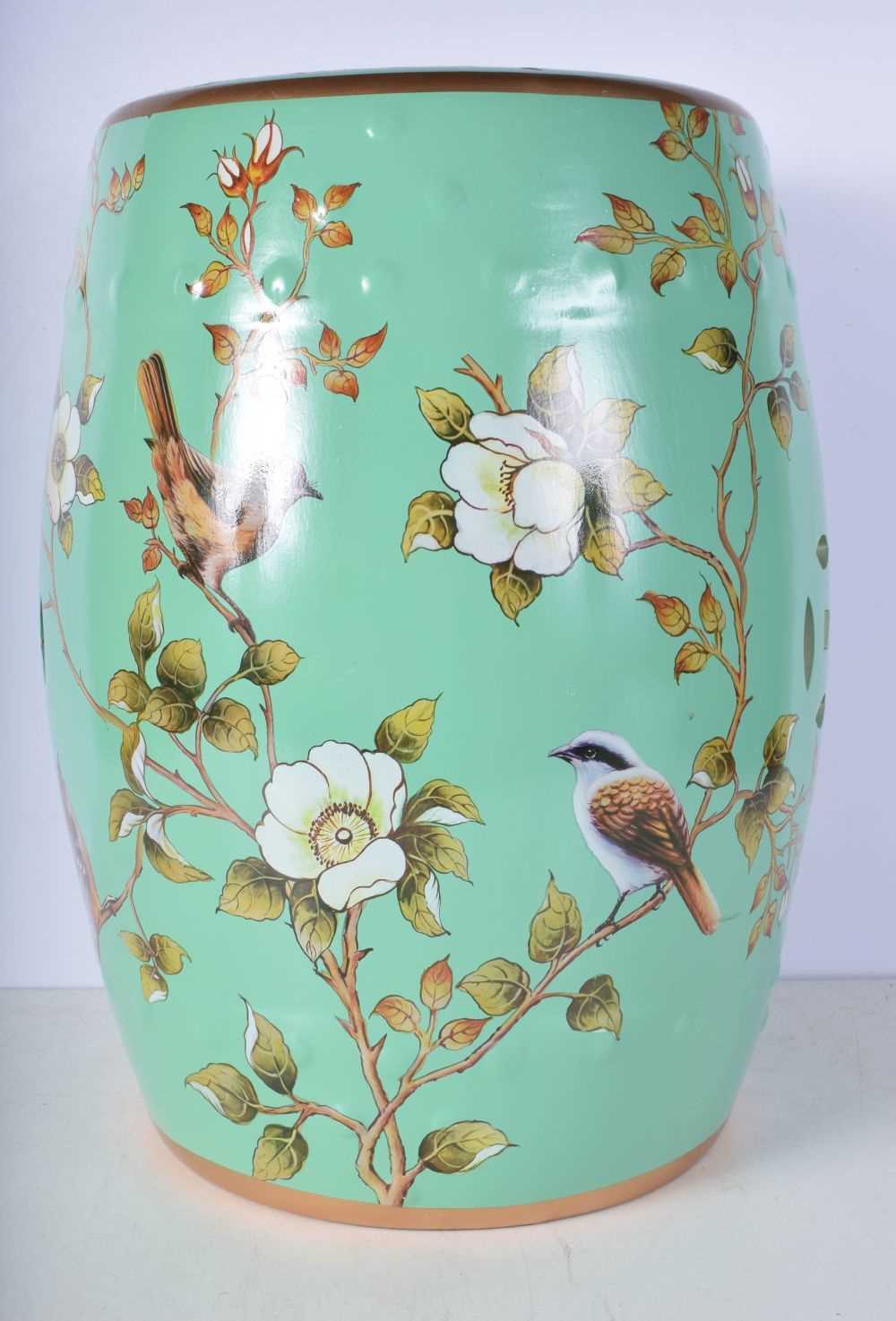 A large Chinese porcelain barrel stool decorated with birds 46 cm. - Image 3 of 8