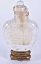 A 19TH CENTURY CHINESE CARVED ROCK CRYSTAL SNUFF BOTTLE AND STOPPER Qing. 8.5 cm x 5.5 cm.