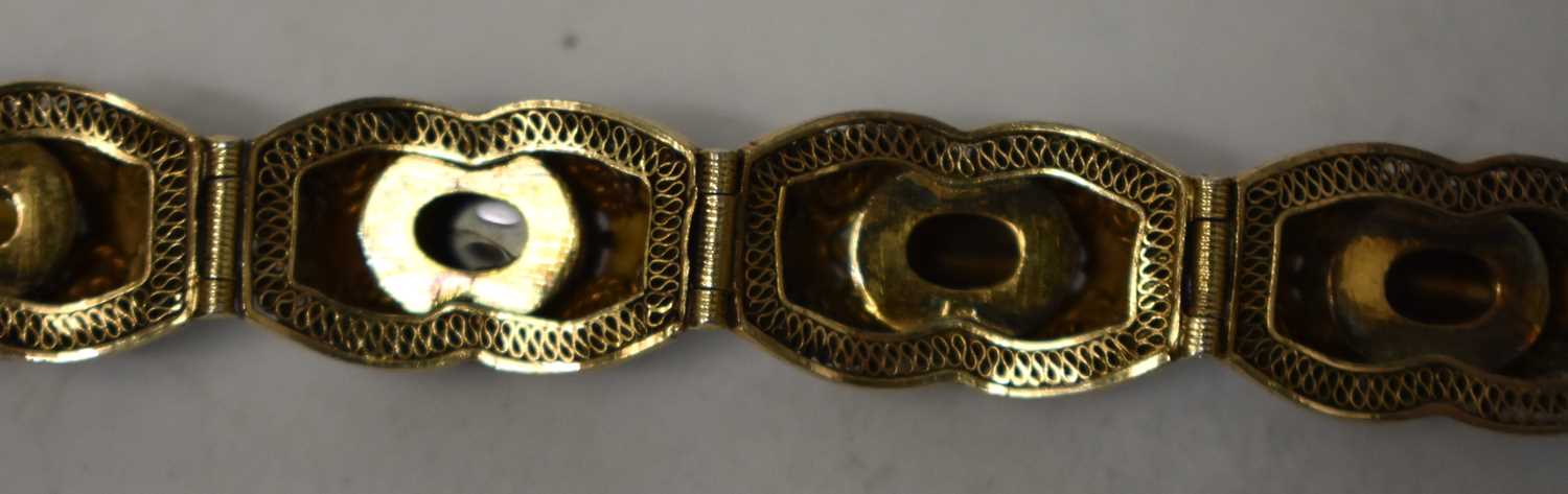 A LATE 19TH CENTURY CHINESE SILVER GILT ENAMEL AND TIGERS EYE BRACELET. 29 grams. 18cm long. - Image 9 of 15