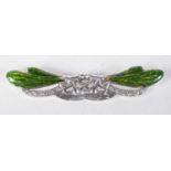 A Silver and Green Enamel Dragonfly Brooch. Stamped Sterling, 6.6 cm x 1.4cm, weight 10.81g