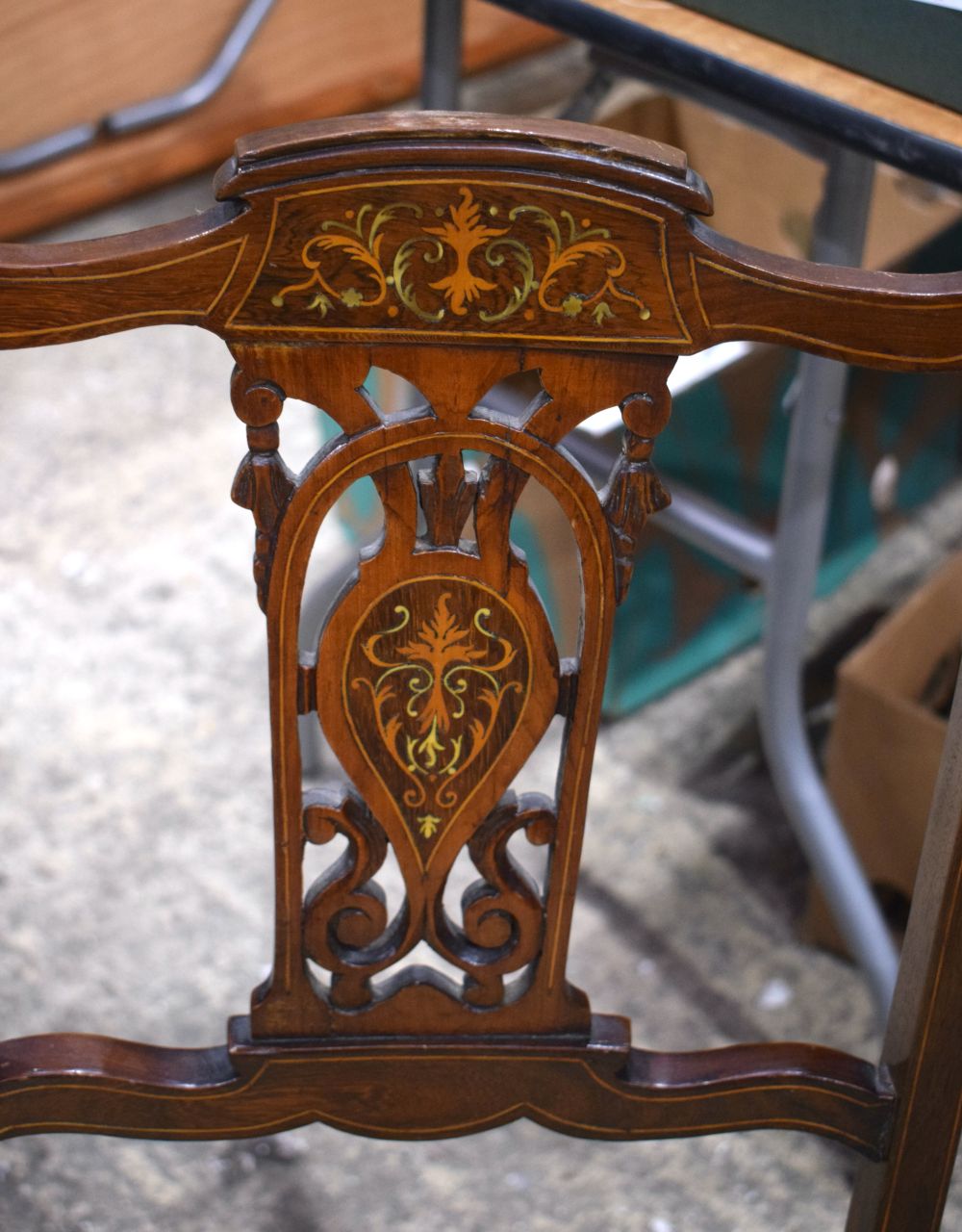 A collection of Edwardian wooden framed Upholstered armchairs with wood inlay to back (4). - Image 8 of 13