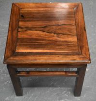A 19TH CENTURY CHINESE CARVED HUANGHUALI WOOD SQUARE TABLE. 44 cm x 40 cm.