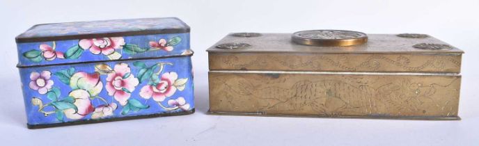 A 19TH CENTURY CHINESE CANTON ENAMEL BOX AND COVER Qing, together with a jade inset box. Largest