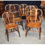 A collection of 19th Century Oak and Elm Winsor chairs largest 100 x 52 cm (7)