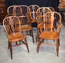 A collection of 19th Century Oak and Elm Winsor chairs largest 100 x 52 cm (7)