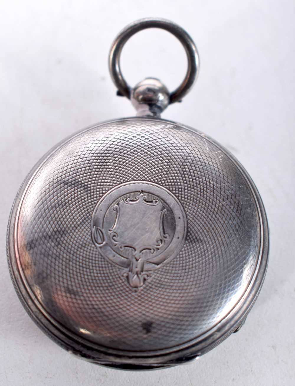 A Silver Cased Open Face Pocket Watch. Hallmarked London 1931. 4.6 cm diameter, Overwound, weight - Image 2 of 2