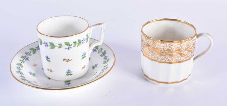 Derby coffee can and saucer, impressed to saucer painted with cornflowers and a Hamilton flute