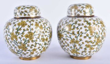 A PAIR OF EARLY 20TH CENTURY CHINESE CLOISONNE ENAMEL GINGER JARS AND COVERS Late Qing/Republic.