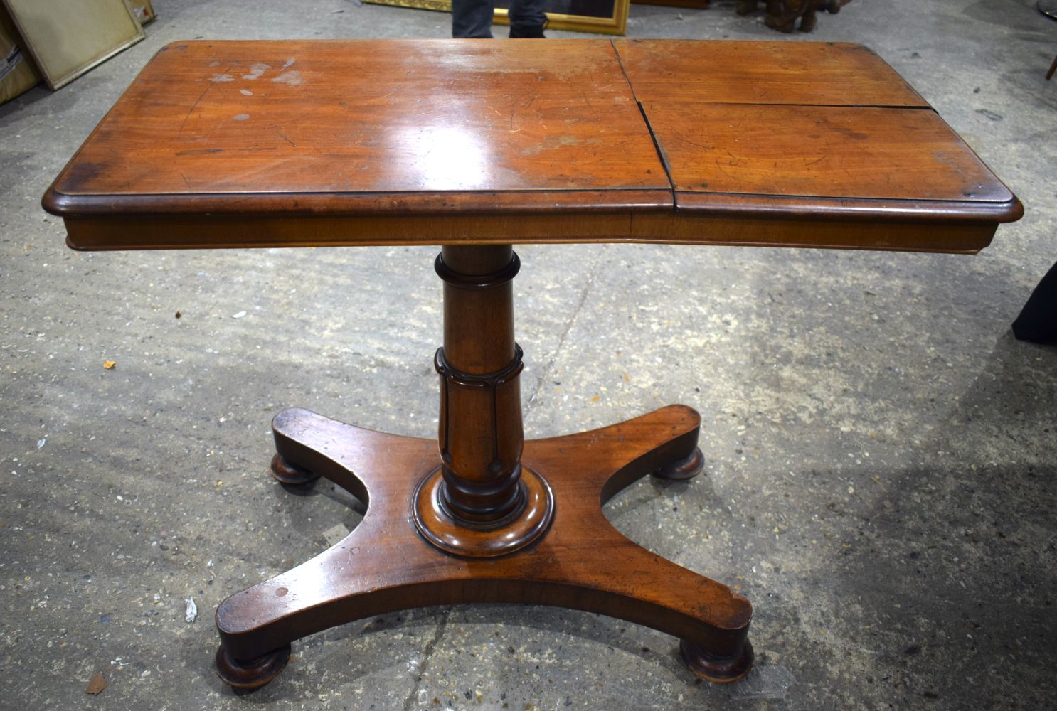 A small Victorian Pedestal reading table with top opening writing slopes 73 x 91 cm. - Image 8 of 8