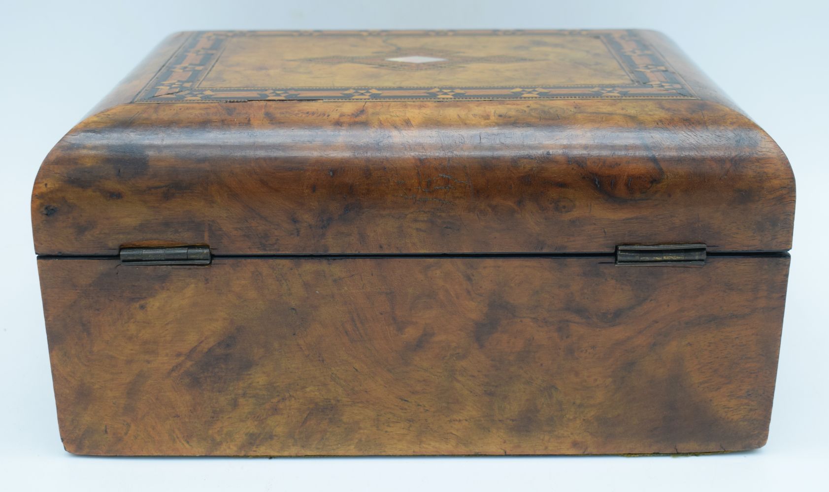 A 19th Century inlaid wooden sewing box with central mother of pearl central decoration 14 x 28 x - Image 10 of 12