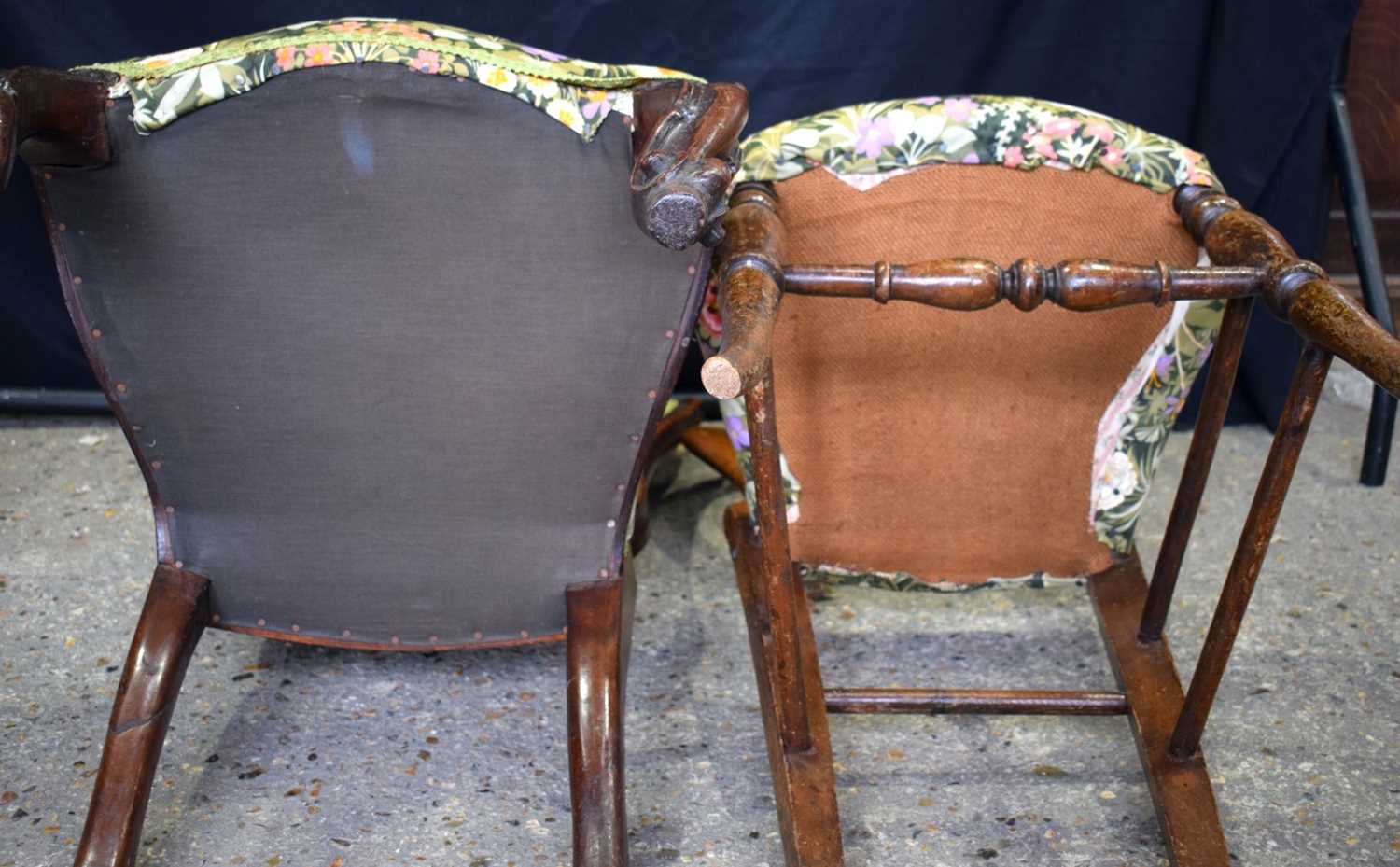 Two antique wooden framed upholstered chairs 90cm (2) - Image 5 of 8