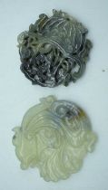 TWO CHINESE JADE PLAQUES. 73 grams. 6.75 cm x 6 cm. (2)