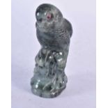 A 19th Century Carved Jade figure of a Budgie. 12cm x 6.5 cm x 4cm