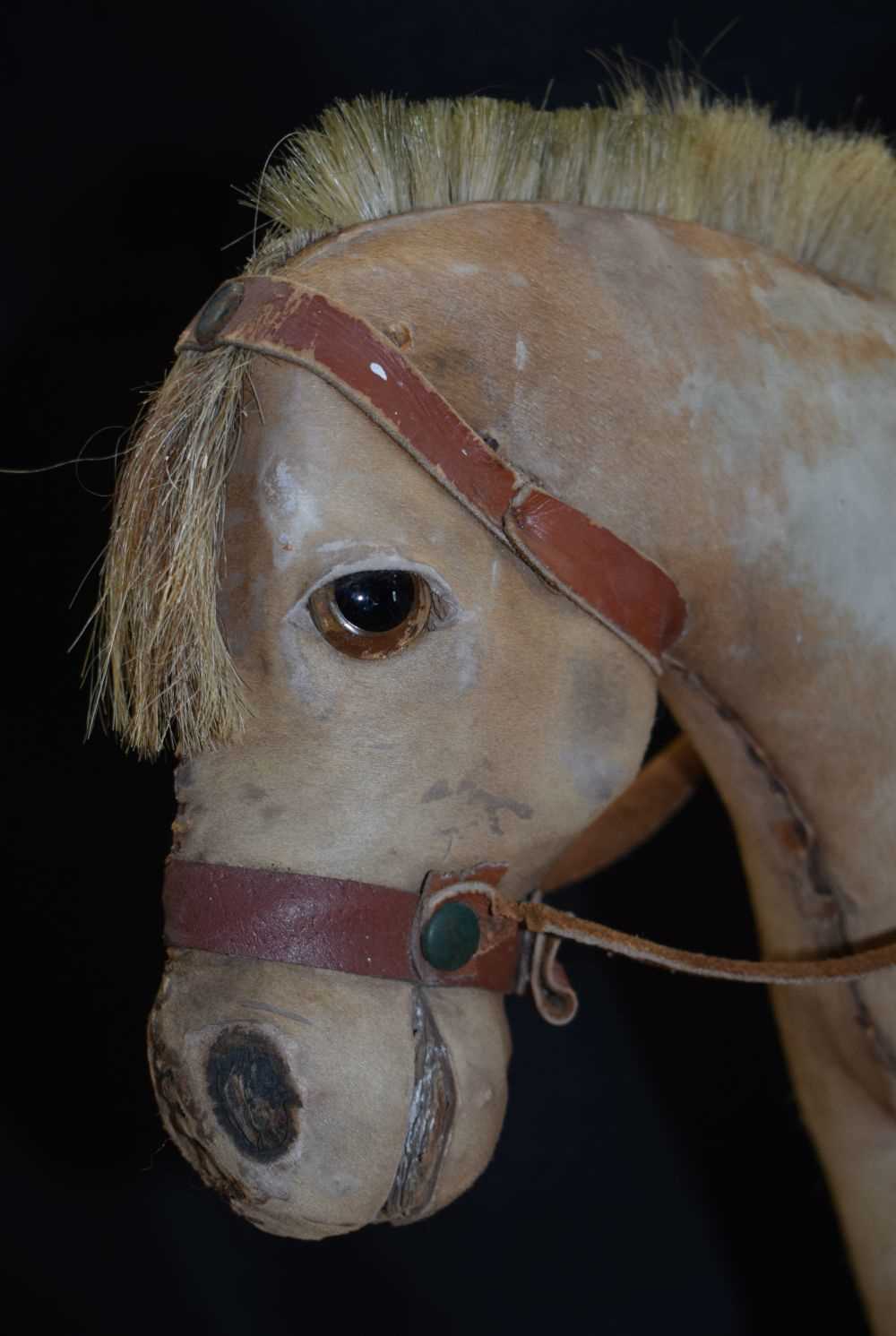 A Victorian hide covered pull along child's horse 55 x 62 cm. - Image 6 of 10