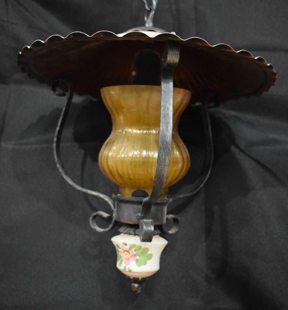 A early 20th Century Ceiling light with Copper and wrought iron top and supports 75 cm. - Image 3 of 8