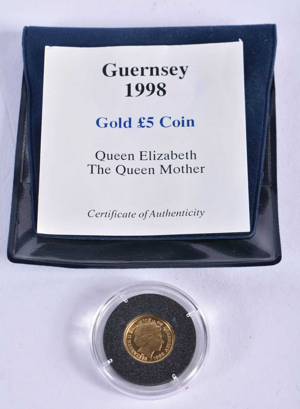 1998 GOLD 5 POUNDS GUERNSEY PROOF 1/25 OZ 24CT SOLID GOLD QUEEN MOTHER COIN