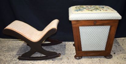 A Victorian upholstered top opening stool together with a Gout stool (2)
