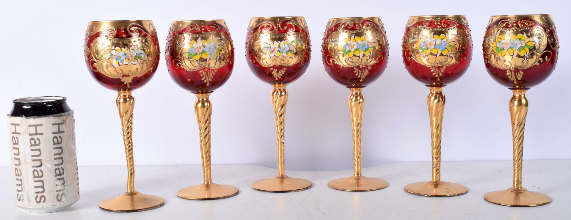 A collection of Bohemian Czechoslovakian wine glasses 19 cm (6).