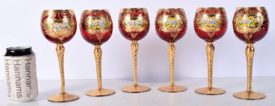 A collection of Bohemian Czechoslovakian wine glasses 19 cm (6).
