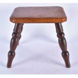 An Milking Stool with Turned Legs with Scumball Effect. 22cm x 26cm x 22cm