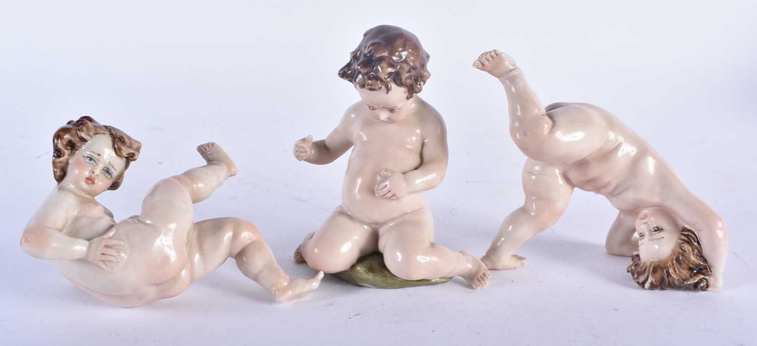 THREE ITALIAN CAPO DI MONTE PORCELAIN FIGURES OF CHILDREN. 9 cm x 8 cm. (3)